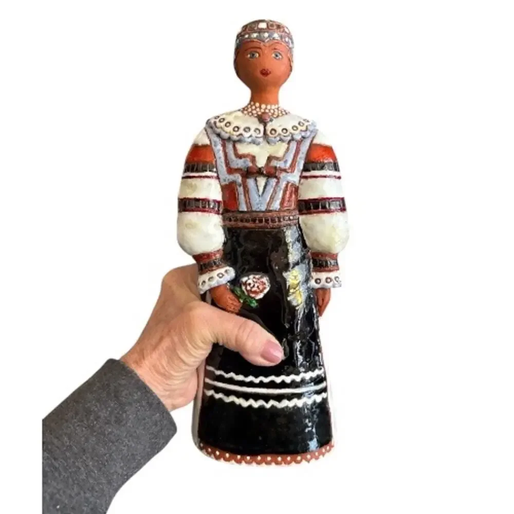 Hand Created and Painted  Red Clay Slovakian Woman Figurine
